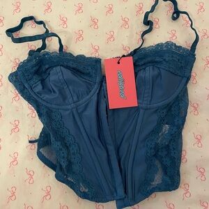 Edikted Dark Blue Lace Corset Top